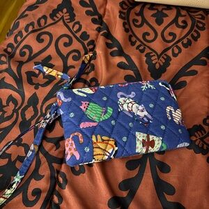 Vera Bradley Quilted Blue Cat Print Wristlet